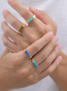 饰品铸造钛钢绿松石虎眼石戒指男