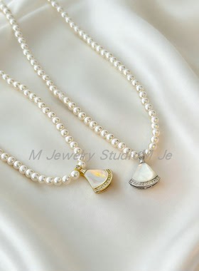 韩国天然母贝小米珠珍珠项链裙子