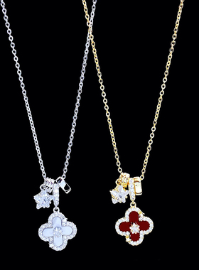 精致时尚镶钻四叶花项链气质轻奢