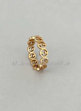 镂空轻奢小香风戒指女简约叠戴钛钢高级感老钱风14K浅金色不掉色