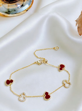 国风红色葫芦镶钻抽拉手链