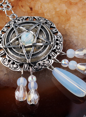 欧美新款哥特神秘纹五芒星头链异教徒魔法蛋白石女巫项链装饰链