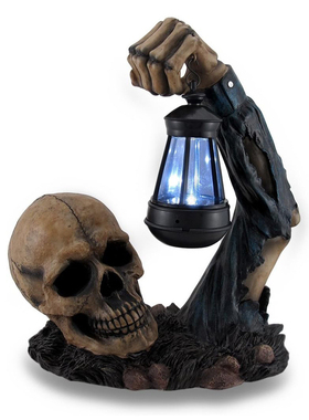 跨境新款万圣节装饰摆件骷髅头提灯树脂工艺品家居户外装饰品摆件