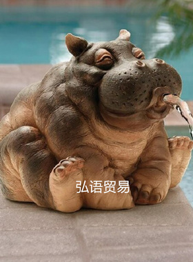 出水犀牛庭院花园装饰摆件