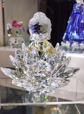 水晶寺庙佛系莲花座工艺摆件