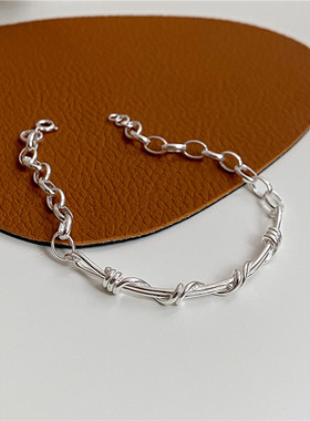 新上s925纯银复古时髦ins风手工扭线手链韩式风编织缠绕手饰品