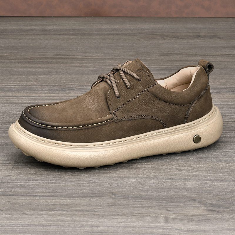 男士休闲牛皮男鞋上线轻便男鞋舒适系带真皮百搭板鞋男士单鞋 - 图1