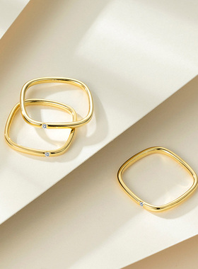 爱依依925纯银小方网红戒指女