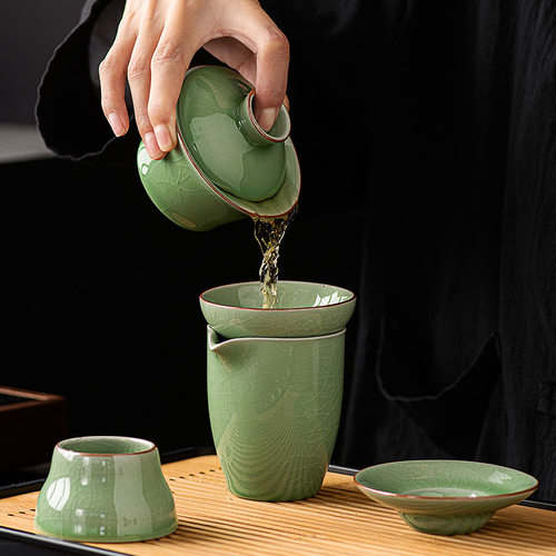 哥窑简约功夫茶具一整套会客泡茶套装喝茶家用开片可养高档复古 - 图2