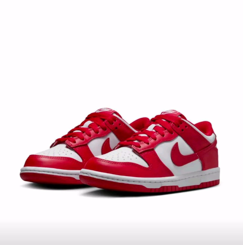 Nike Dunk 皮革 Low 舒适百搭 防滑耐磨 低帮 儿童板鞋 红白 - 图1