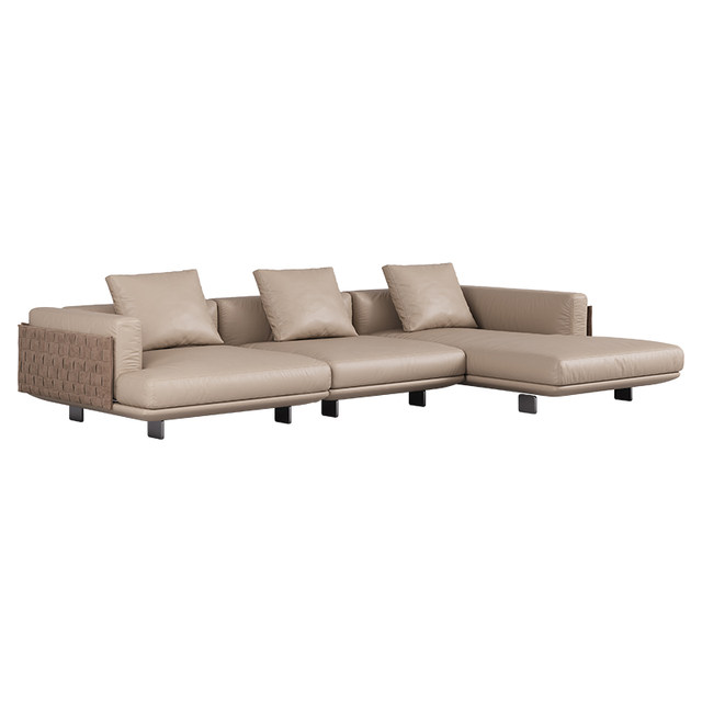 PAULJOHN Villa Living Room Genuine Leather Braided Sofa