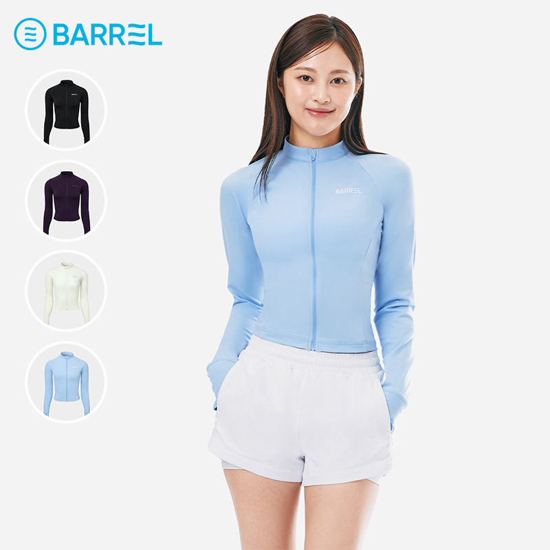 韩国BARREL短款冲浪服女防晒泳衣分体拉链长袖保守水母服潜水2025 - 图0