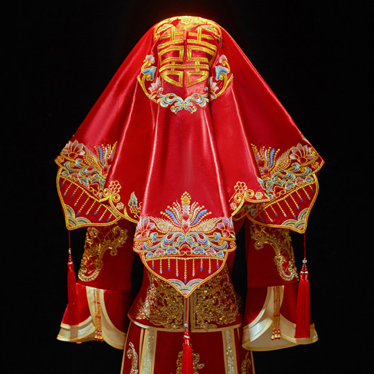 红盖头纱2025新娘结婚高档半透明网纱中式秀禾服红色蒙头来图定制