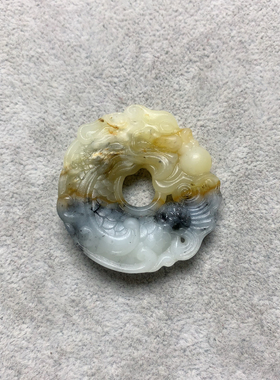 新岫岩玉龙扣吊坠双面雕刻龙鱼扣玉佩花玉地球蓝国风项链可选货