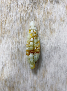 新天然岫玉玉米吊坠苞米手把件白冰绿冰花玉中式项链吊坠玉米手把