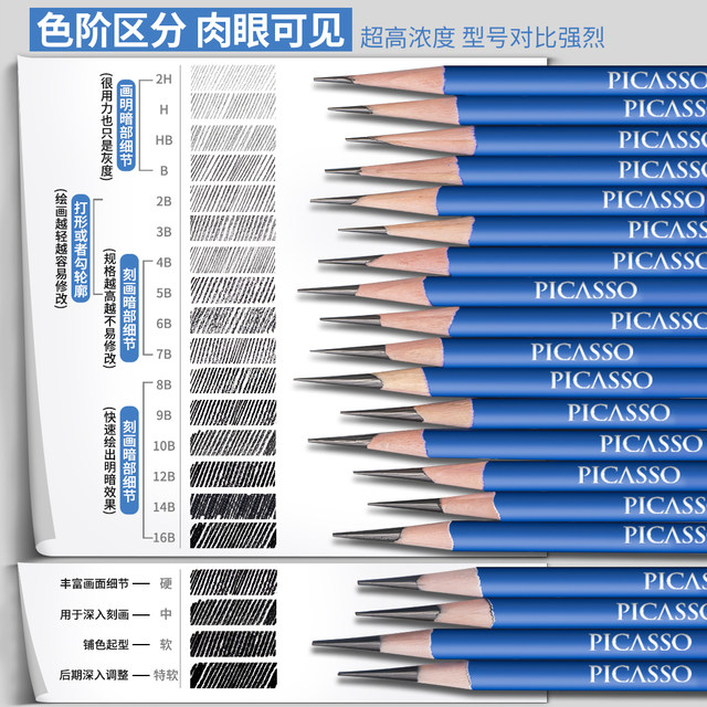Picasso graphite sketch pencil 2b2h6b4b12 pieces