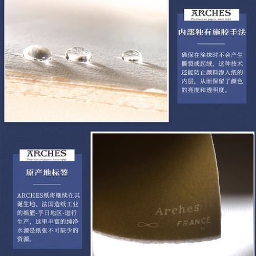 阿诗水彩纸300g法国进口Arches全棉浆4K分装细中粗纹8K全开半开2k美术生专用彩铅水粉专业手工绘画本卷装 - 图0