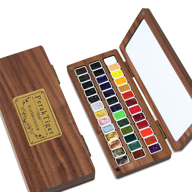 Thunder Tiger Manicure Watercolor Paint 39 Colors Wooden Box Set
