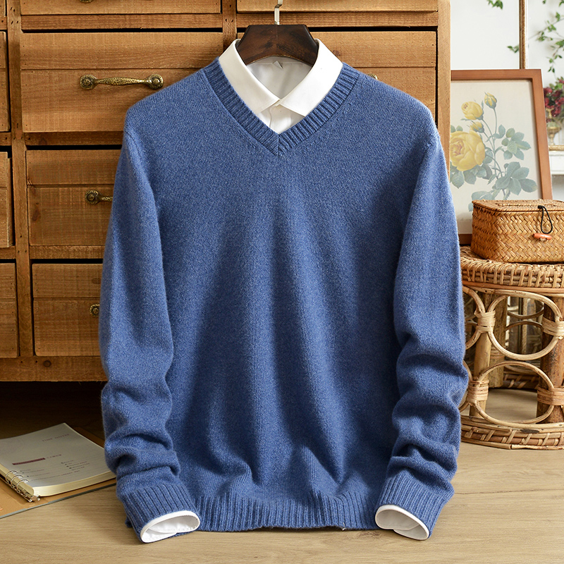 MC－GRAW2023新款V领100纯山羊绒毛衣男士保暖针织衫冬季厚打底衫 - 图0