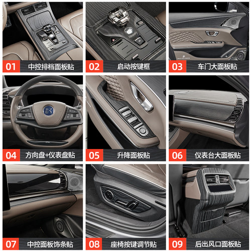 适用比亚迪汉DMI原车木纹内饰EV专用中控饰板排挡面板改装饰贴片 - 图3