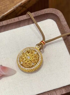 金店同款沙金镶钻八宝罗盘吊坠如意绳编织项链长款毛衣链配饰