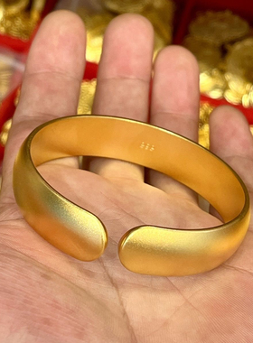 金店同款宽古法亮面轮胎泥鳅背开口素圈手镯14mm实心手环女送礼物