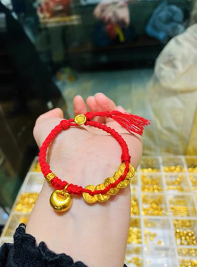 金店同款沙金五帝钱锤纹茶壶盘缠手链藏式钱币编织红绳手串国风