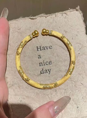 新中式金色樱花点钻拉丝葫芦手镯女款宫廷风轻奢手环送女友礼物