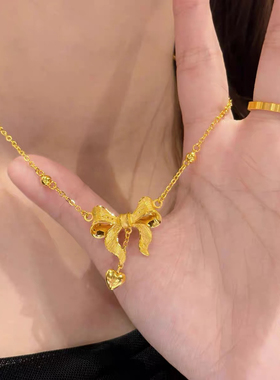 在逃公主爱心蝴蝶结项链女18k包金不掉色气质网红锁骨链高质感