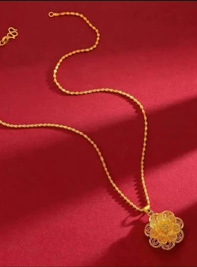 金店同款沙金多层大花朵吊坠项链女气质款复古莲花锁骨项链