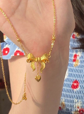 爆款公主蝴蝶结项链网红爱心流苏吊坠锁骨南非锡金不掉色潮流百搭