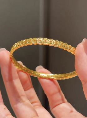 碎碎冰满圈钱币合金手镯女999黄金色爆闪钱多多素圈金镯子送女友
