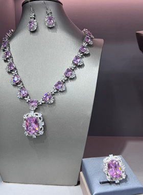 奢华高级感闪耀新娘粉项链耳环简约仙套装婚纱礼服配饰晚宴首饰