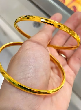 新款沙金手镯女细款波光粼粼蹦迪金手镯子实心手环送女友礼物