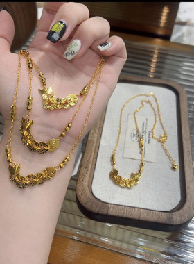 越南沙金来财锦鲤五帝钱项链碎碎冰轻奢高级锁骨链七夕生日礼物