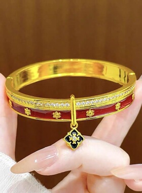赵露思同款仿珐琅万相宝相花手链 复古轻奢高级感鎏彩四叶花手饰