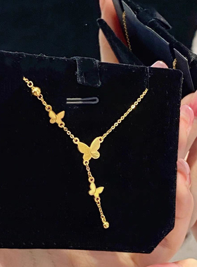 新款锡金蝴蝶结流苏项链女在逃公主锁骨项链情人节送女友