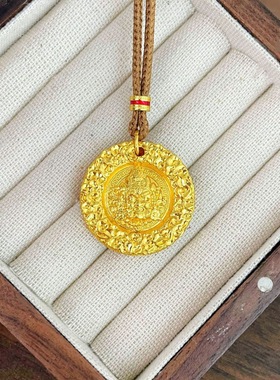 金店同款高保色越南沙金磨砂錾刻吉言黄财神吊坠五路财神挂坠项饰