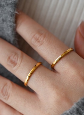 洗澡不用摘高级感小众轻奢镀18K金马赛克多切面戒指女素圈极简指