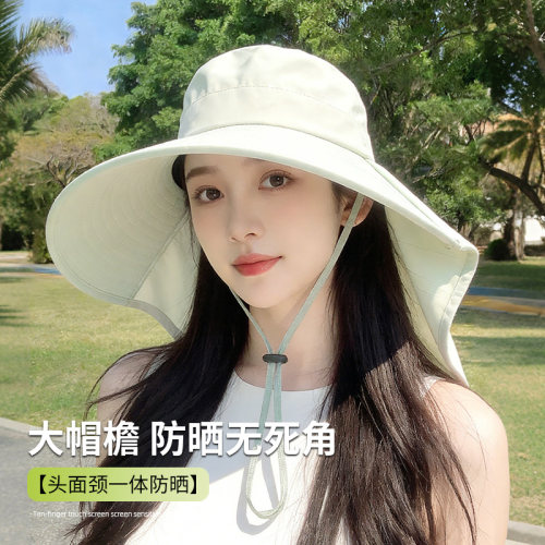 大帽檐防晒帽女遮脸披肩防紫外线夏季太阳骑行户外遮阳帽子登山帽 - 图0