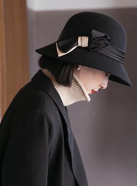 赫本风人字结飘带色戒同款周边汤唯渔夫帽子女秋冬礼帽法式盆帽潮