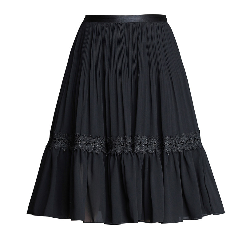 雪纺女夏中长款高腰遮胯黑色半身裙 诠慕半身裙