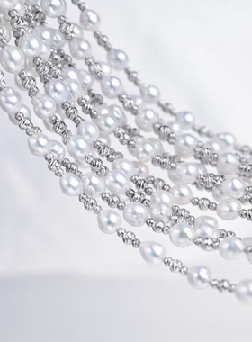 竺玥·泡沫之夏 淡水极光keshi珍珠s925银斜纹珠项链女设计款叠戴
