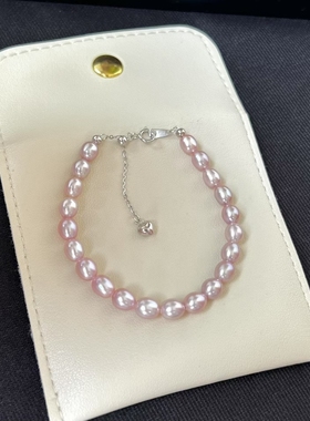 竺玥·仙女粉紫极光镜面胖米珠手链天然淡水珍珠s925纯银设计感女