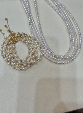 竺玥·月光碎金极光正圆baby珠手链s925银镀金隔珠精致百搭叠戴