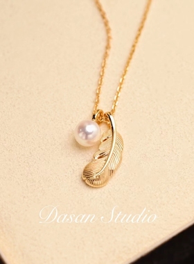大三手作 金色歌鸲 纯银羽毛吊坠天然正圆极光珍珠项链可拆卸人气