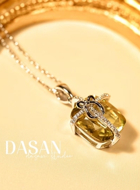 清仓特价 冬日礼赞 天然方形黄水晶纯银项链女转运石十一月生辰石