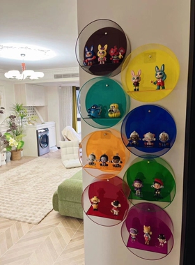 多巴胺盲盒置物架亚克力玄关透明书架圆形壁挂上墙创意手办公仔