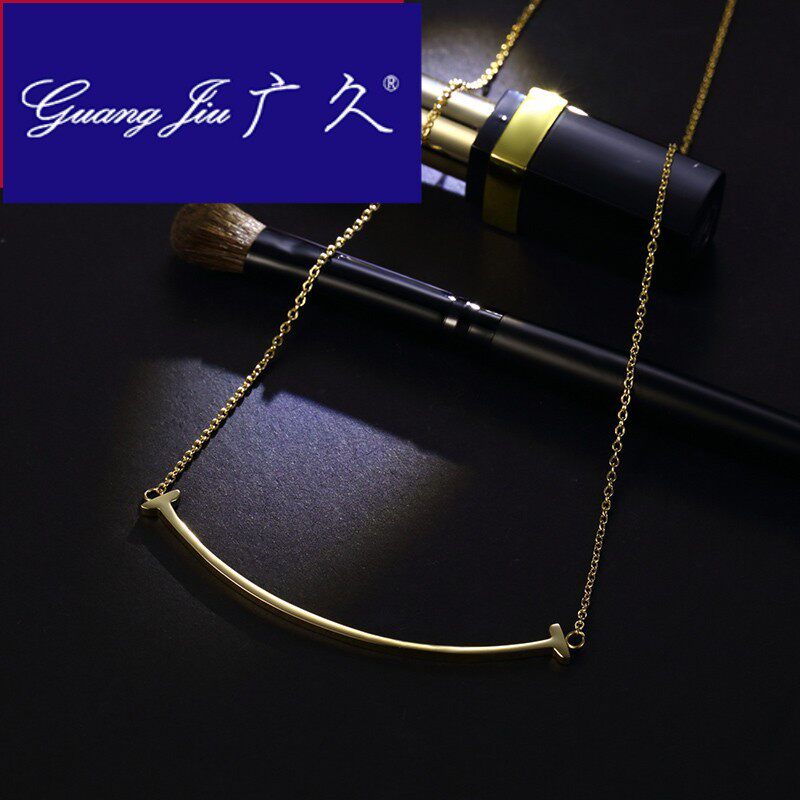 广久a1日韩笑脸女表情短款镀锁骨链 广久项链