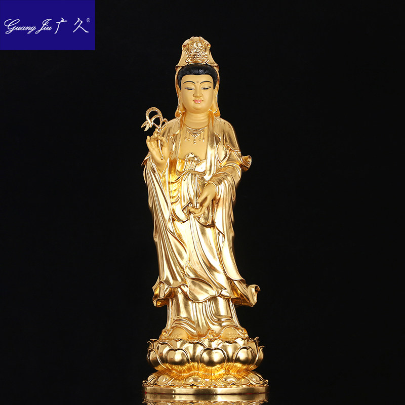 纯铜贴金西方三圣铜雕阿弥陀佛佛像 广久摆件